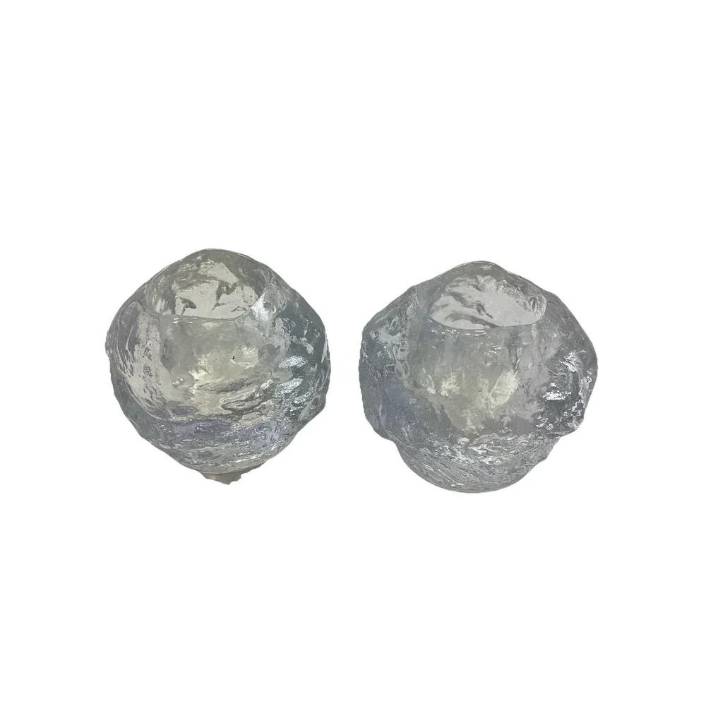 Set Of 2 Vtg Kosta Boda Crystal Snowball Votives Sweden Tea Light Candle. 3